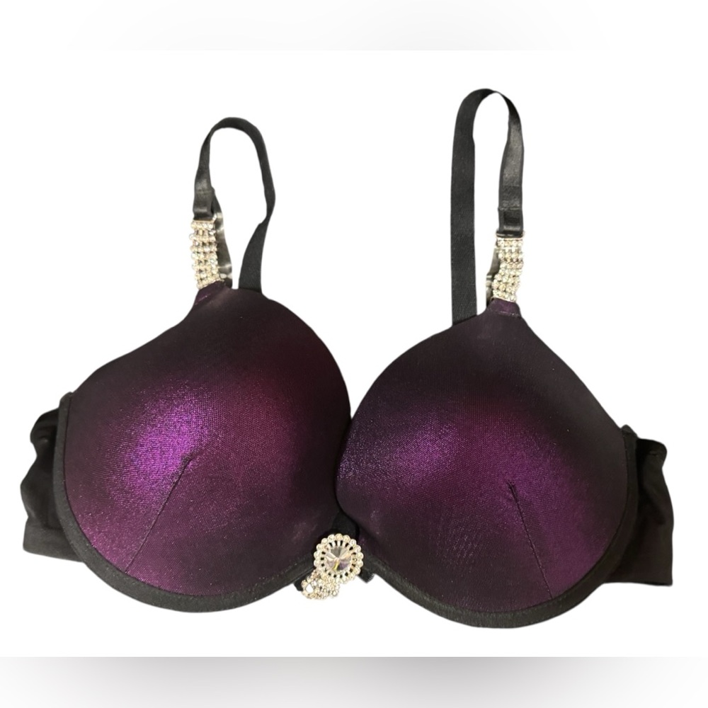 Frederick's of Hollywood Shimmery Deep Purple Padded Bra with Rhinestone Detail